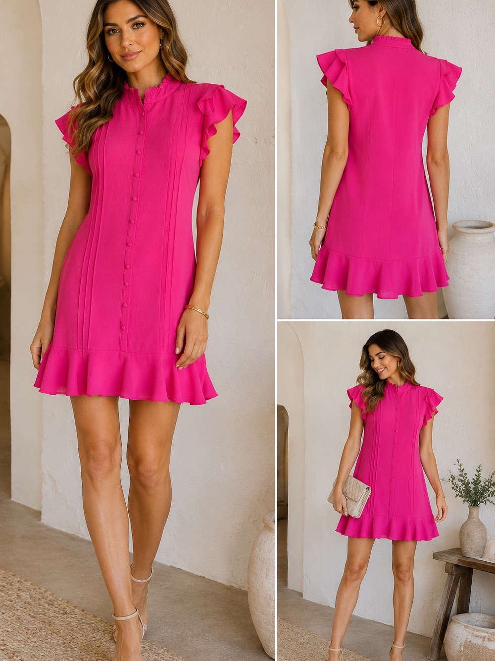 CeCe Fuchsia Pink Ruffle Mini Dress